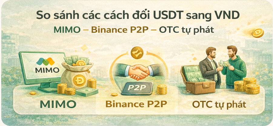 So sánh MIMO vs Binance P2P vs OTC khi đổi USDT sang VND
